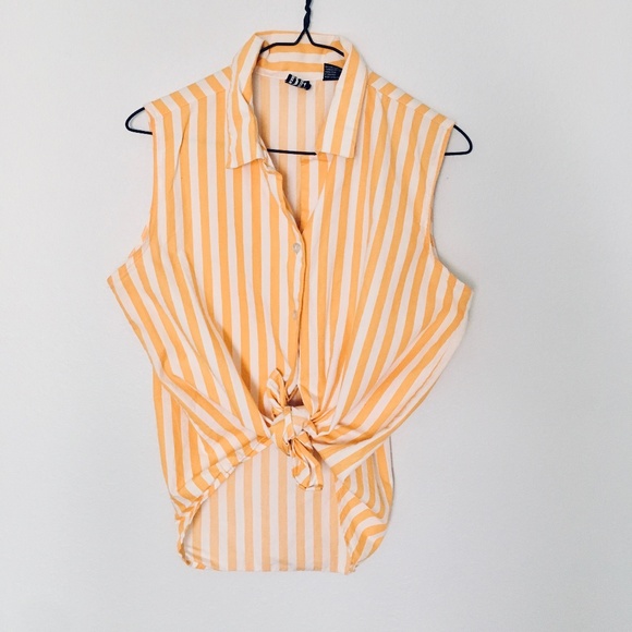 Basic Editions Tops - Vintage Style Yellow Striped Button Collared Tank
